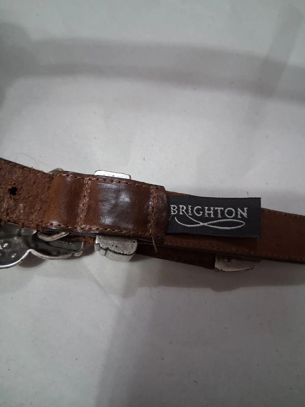 Brighton Brown Leather Belt with Silver Bow Buckle 37in
